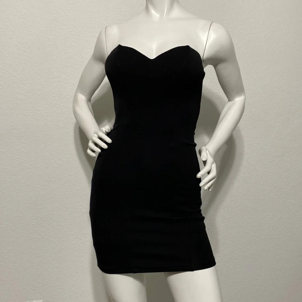 bebe NWT Black Sweetheart Neckline Strapless Bodycon Mini Dress Size XXS